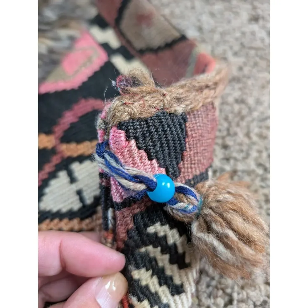 “VNTG, Handmade Kilim Wool Shoulder Bag Tribal Boho Crossbody Purse w/ Tassels - Picture 6 of 16